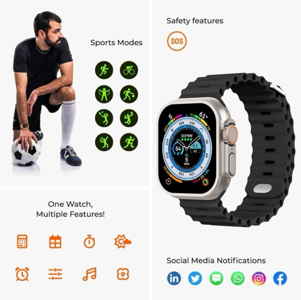 T800 Ultra 4 in 1 smartwatch 1.99" hd display