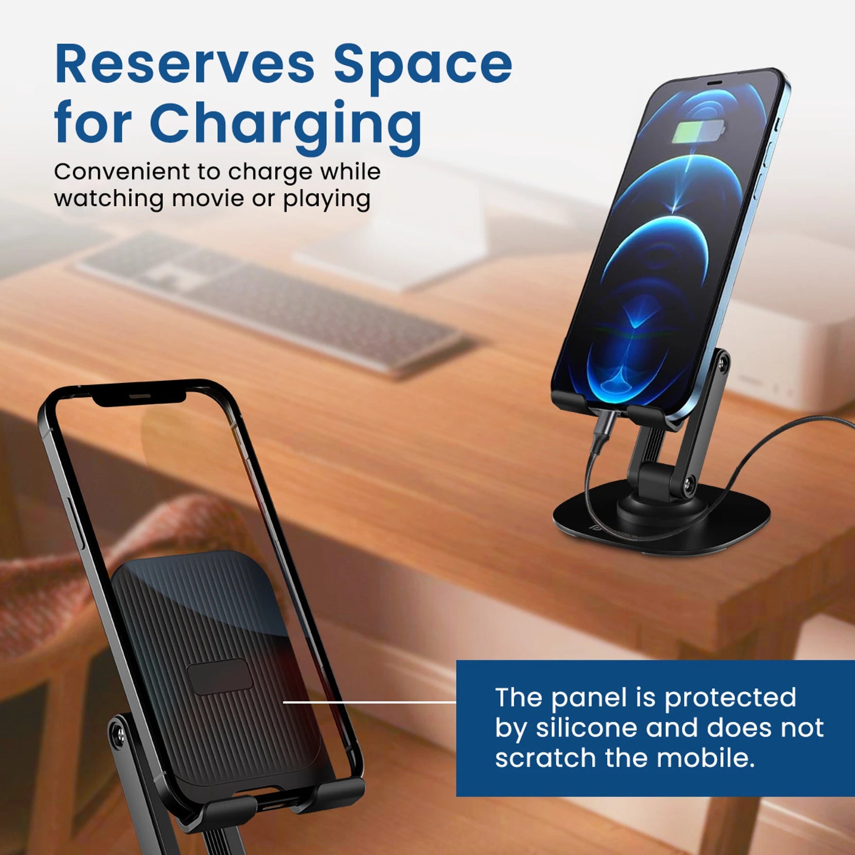 HOJI Mobile Stand Holder Metal Built - Cell Phone Stand Perfect for Video Table Online Class Home Bed Flexible Charging Hand Bike Movie Office Gift Desktop Heavy Duty Foldable Lazy Bracket Clip Mount Multi Angle Clamp For All Smartphones Mobile Holder